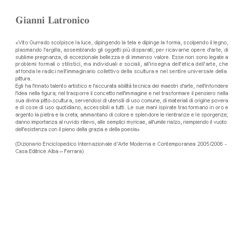 Recensione di Gianni Latronico su Vito Gurrado, Dizionario Enciclopedico Internazionale d’Arte Moderna e Contemporanea 2005/2006