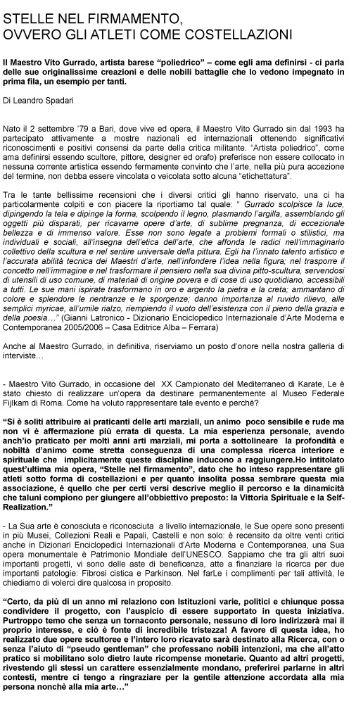 Intervista di Leandro Spadari a Vito Gurrado “Stelle nel firmamento, ovvero gli atleti come costellazioni”