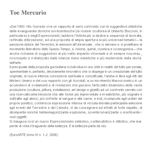 Recensione di Toe Mercurio su Vito Gurrado, EuroARTE 2006